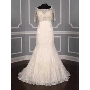 ALLURE BRIDALS C341 Ivory Silver Beading Lace Trumpet Short Sleeve Wedding Dress
